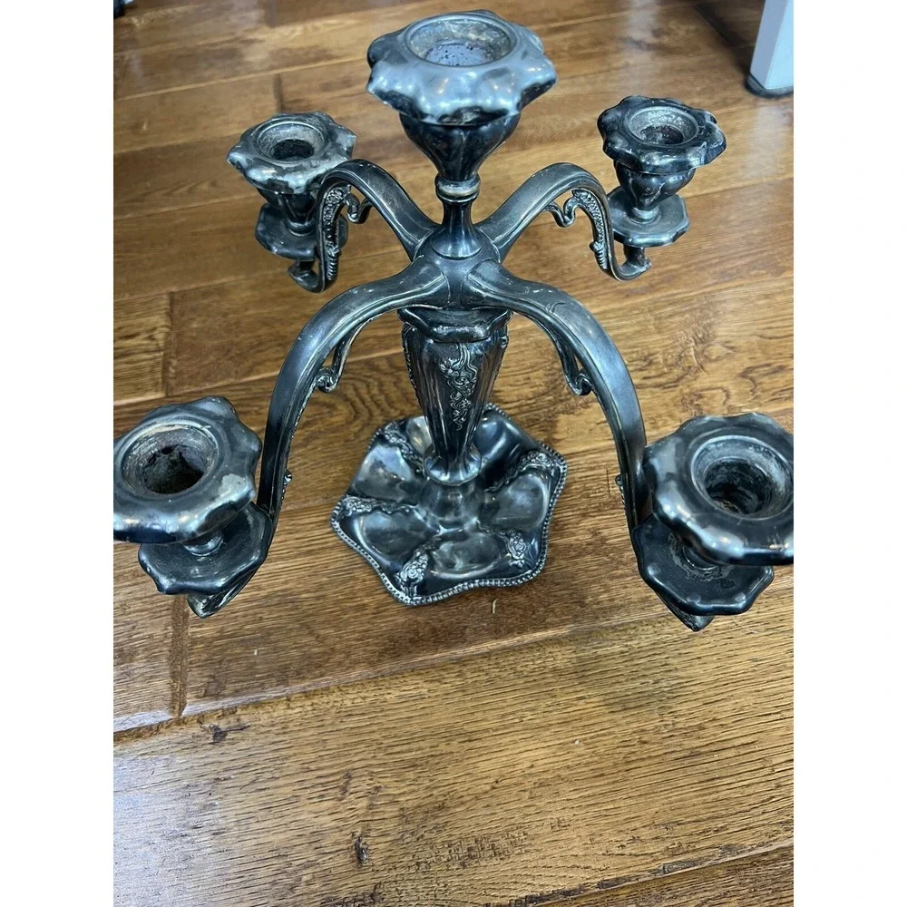 Antique E.G. Webster quadruple Silver Plate 5-Arm‎ Candelabra 11